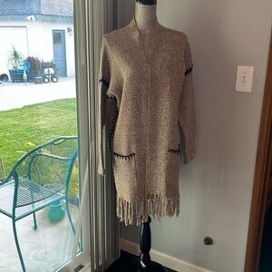 Mustered Cozy and Warm Blanket Stitch Open Tan Cardigan size Large
